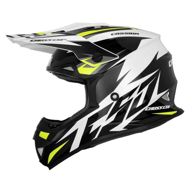 Cassida Cross Cup Two Motorcross Helm zwart-wit-grijs-fluo geel