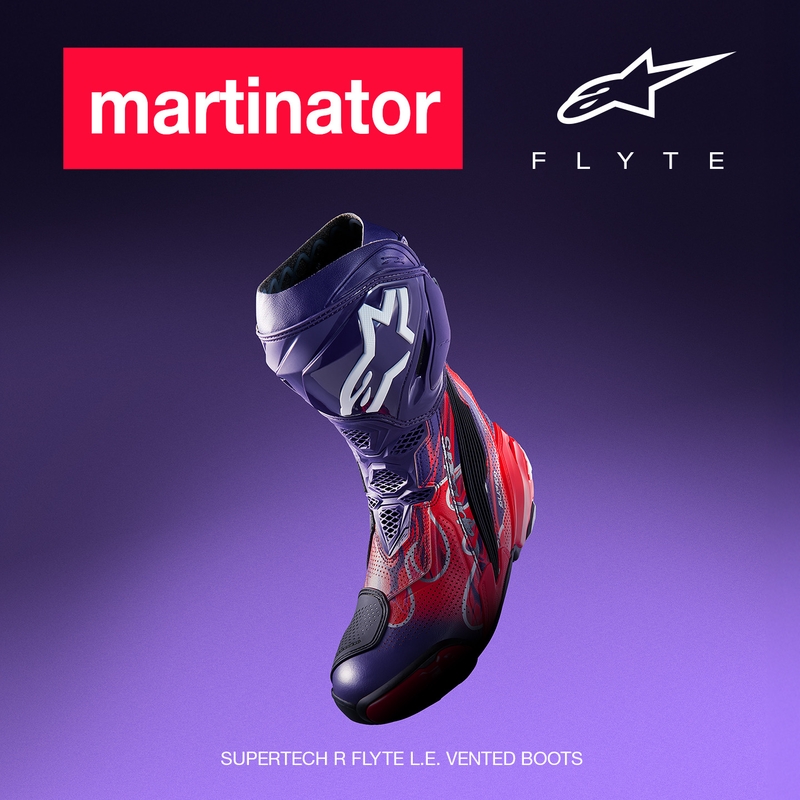 Alpinestars Supertech R Vented Flyte motorlaarzen, gelimiteerde editie Jorge Martin, paars-rood-zwart.