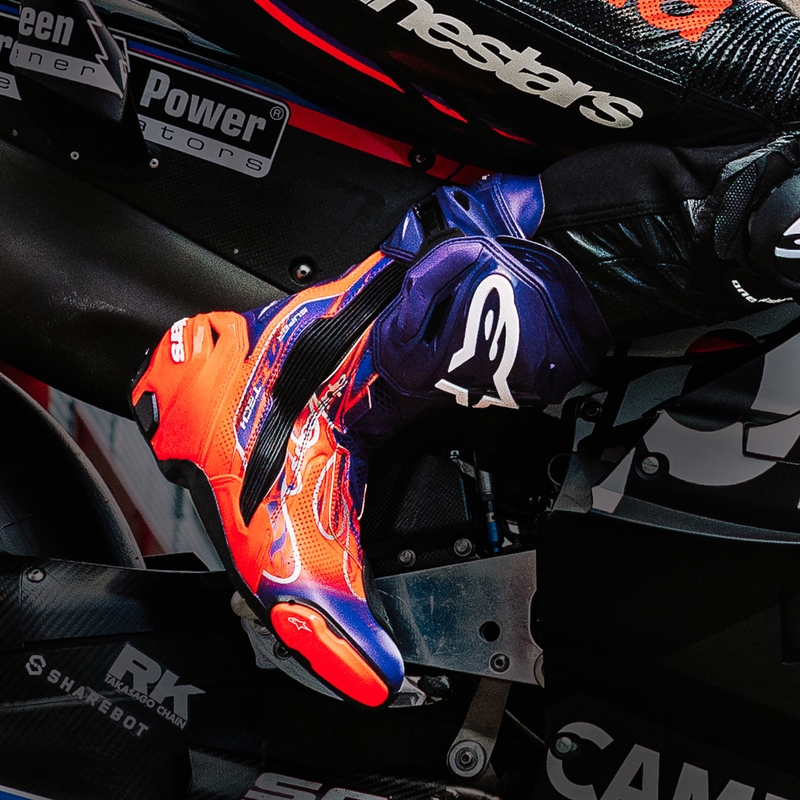 Alpinestars Supertech R Vented Flyte motorlaarzen, gelimiteerde editie Jorge Martin, paars-rood-zwart.