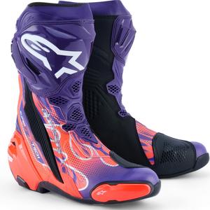 Alpinestars Supertech R Vented Flyte motorlaarzen, gelimiteerde editie Jorge Martin, paars-rood-zwart.