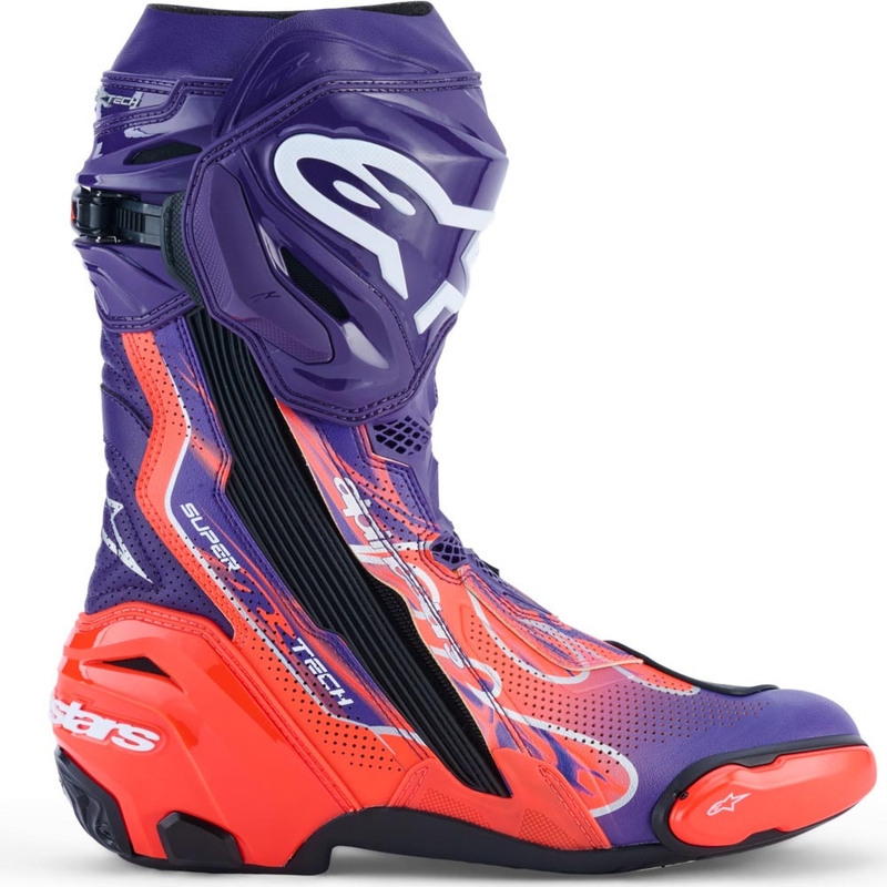 Alpinestars Supertech R Vented Flyte motorlaarzen, gelimiteerde editie Jorge Martin, paars-rood-zwart.