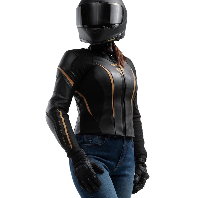 Dames leren motorjas Rebelhorn Diva ST zwart-goud