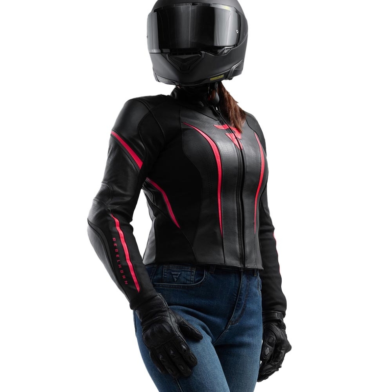 Dames leren motorjas Rebelhorn Diva ST zwart-roze