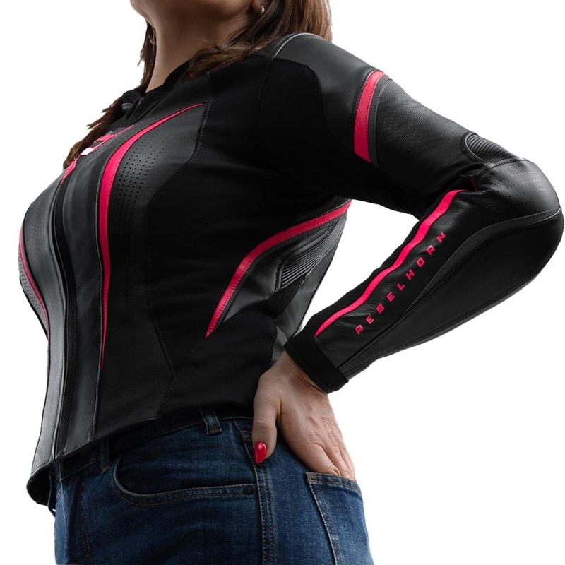 Dames leren motorjas Rebelhorn Diva ST zwart-roze
