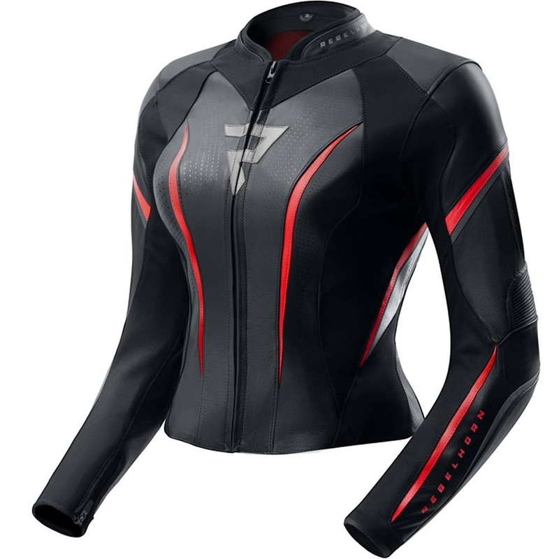 Dames leren motorjas Rebelhorn Diva ST zwart-rood-wit