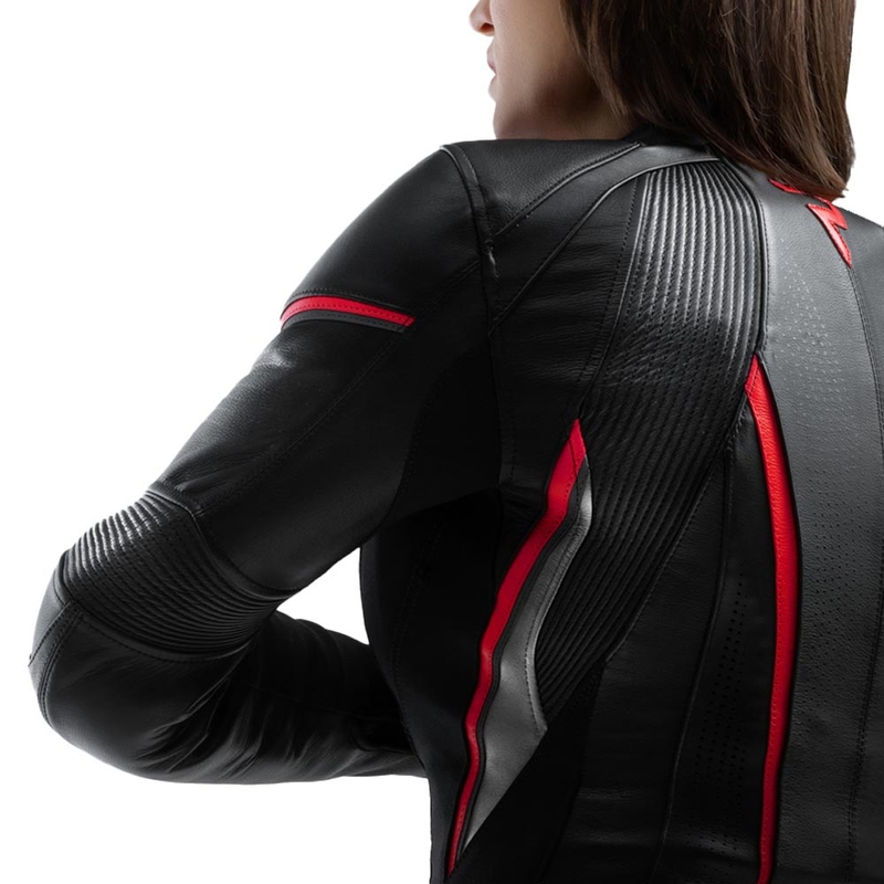 Dames leren motorjas Rebelhorn Diva ST zwart-rood-wit