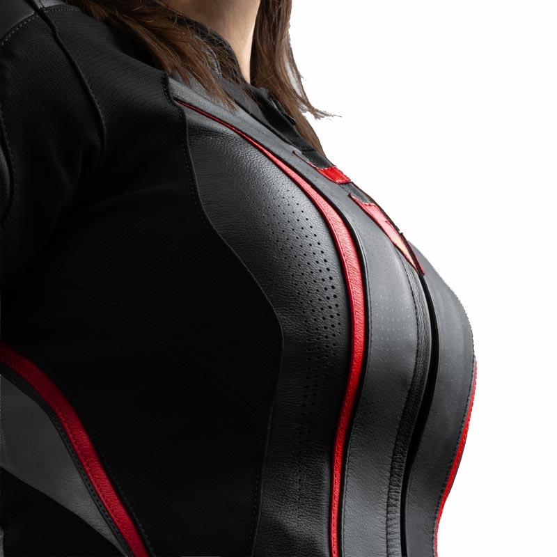 Dames leren motorjas Rebelhorn Diva ST zwart-rood-wit