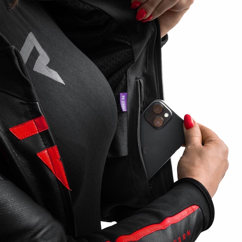 Dames leren motorjas Rebelhorn Diva ST zwart-rood-wit