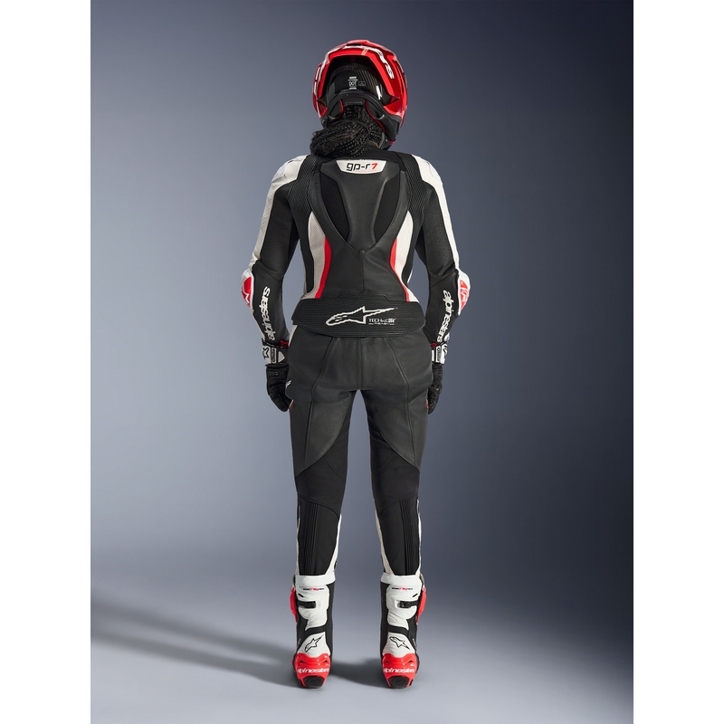 Dames tweedelig leren motorpak Alpinestars Stella GP-R7 zwart-wit-fluorrood