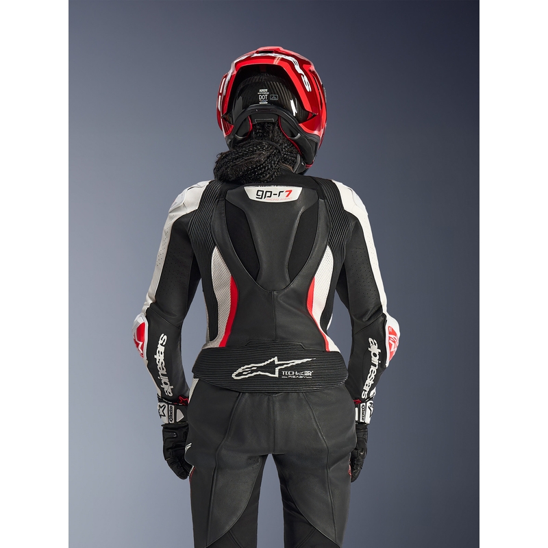Dames tweedelig leren motorpak Alpinestars Stella GP-R7 zwart-wit-fluorrood