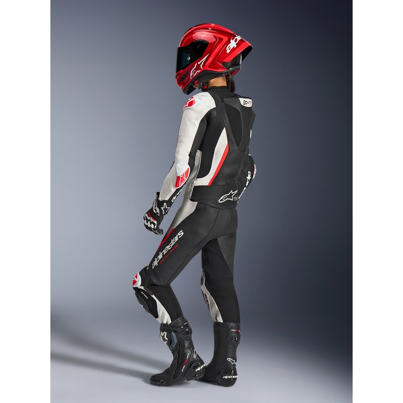 Dames tweedelig leren motorpak Alpinestars Stella GP-R7 zwart-wit-fluorrood