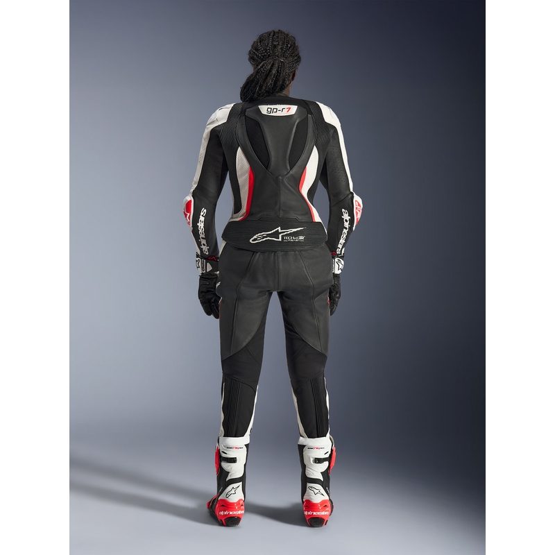 Dames tweedelig leren motorpak Alpinestars Stella GP-R7 zwart-wit-fluorrood
