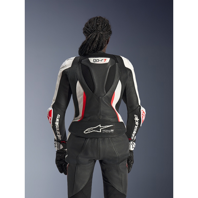 Dames tweedelig leren motorpak Alpinestars Stella GP-R7 zwart-wit-fluorrood