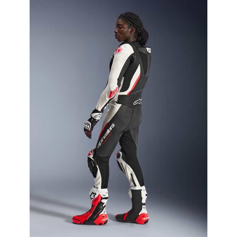 Dames tweedelig leren motorpak Alpinestars Stella GP-R7 zwart-wit-fluorrood