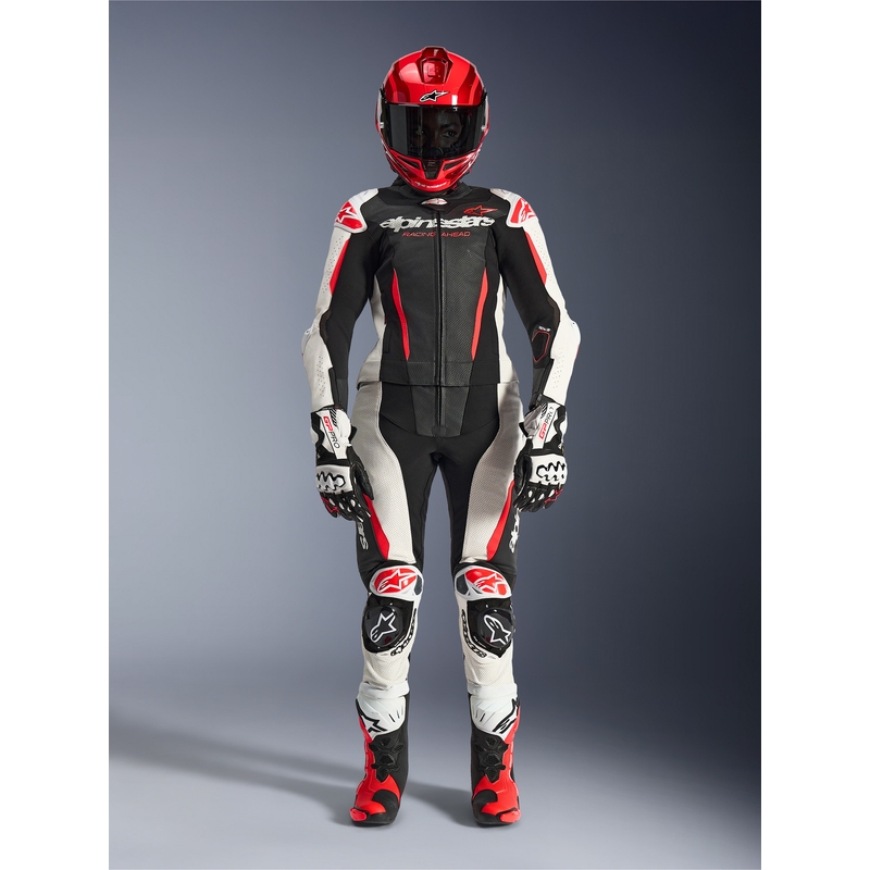 Dames tweedelig leren motorpak Alpinestars Stella GP-R7 zwart-wit-fluorrood