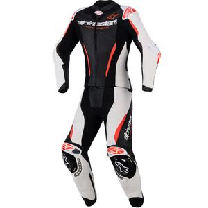 Dames tweedelig leren motorpak Alpinestars Stella GP-R7 zwart-wit-fluorrood