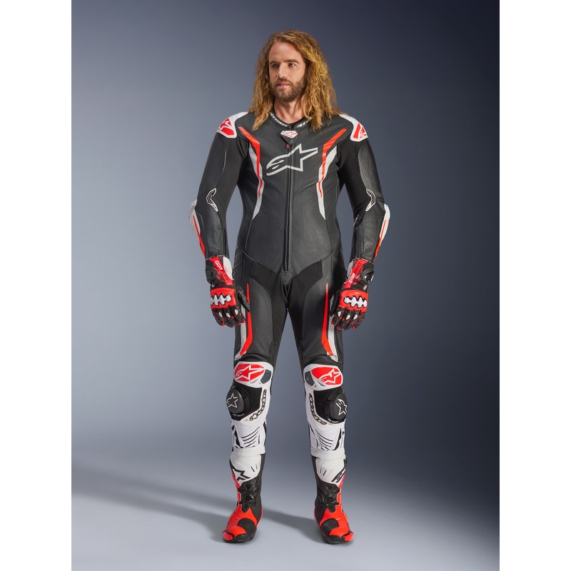 Alpinestars GP TECH V5 eendelig leren motorpak zwart-wit-fluorrood
