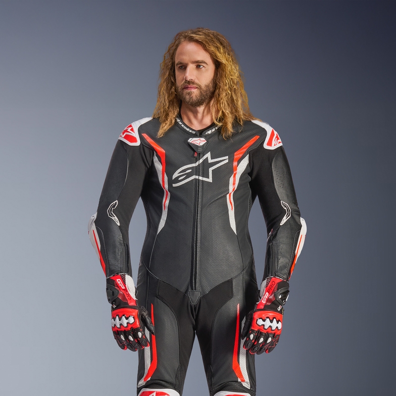 Alpinestars GP TECH V5 eendelig leren motorpak zwart-wit-fluorrood