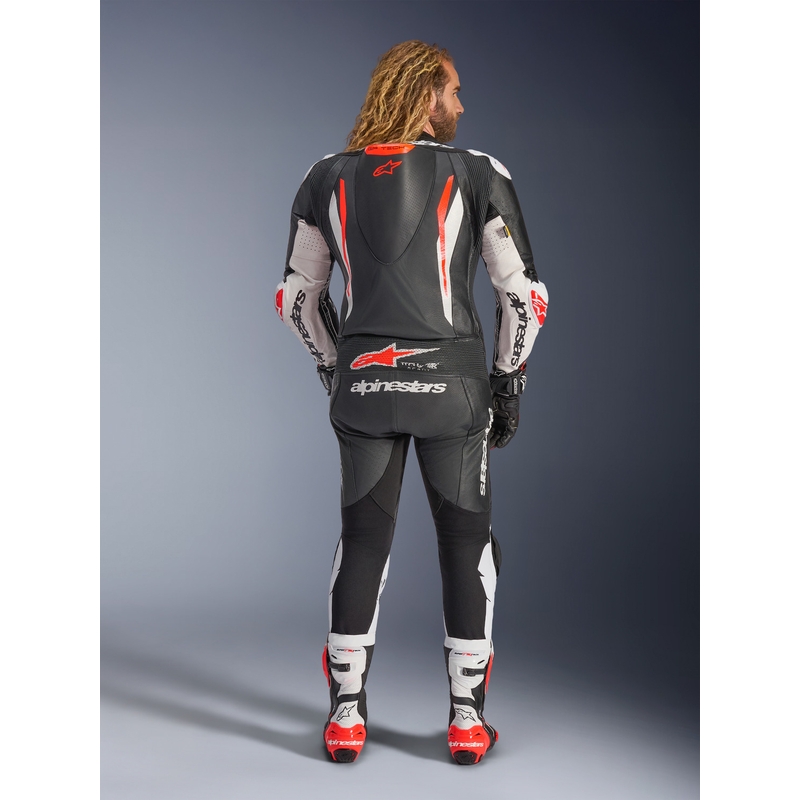 Alpinestars GP TECH V5 eendelig leren motorpak zwart-wit-fluorrood