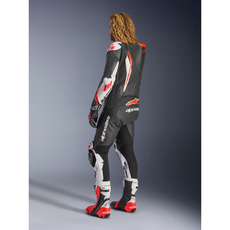Alpinestars GP TECH V5 eendelig leren motorpak zwart-wit-fluorrood
