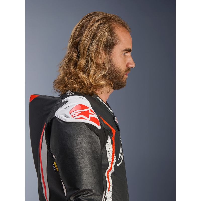 Alpinestars GP TECH V5 eendelig leren motorpak zwart-wit-fluorrood