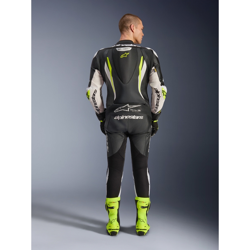 Alpinestars GP TECH V5 eendelig leren motorpak in zwart-wit-fluorescentiegeel