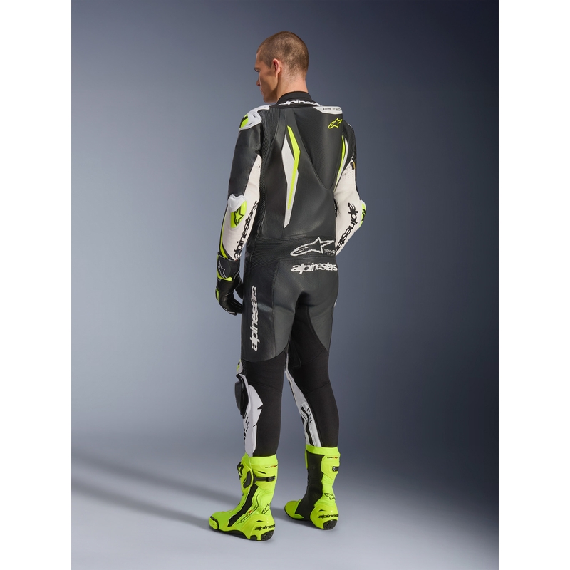 Alpinestars GP TECH V5 eendelig leren motorpak in zwart-wit-fluorescentiegeel