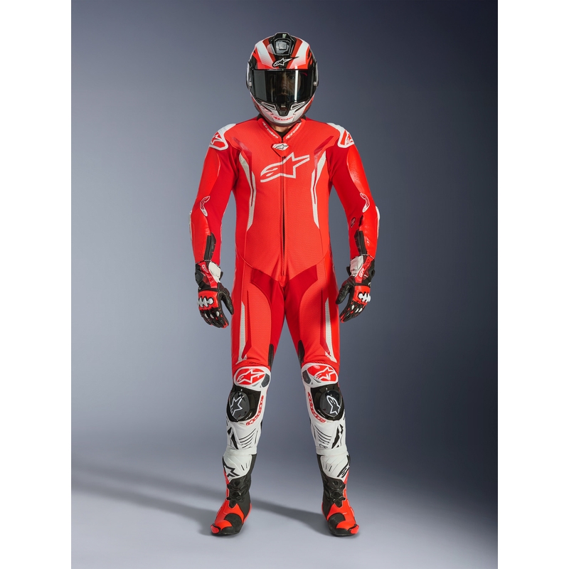 Alpinestars GP TECH V5 eendelig motorpak van leer in fluorescerend rood-rood-wit