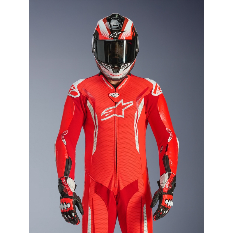 Alpinestars GP TECH V5 eendelig motorpak van leer in fluorescerend rood-rood-wit