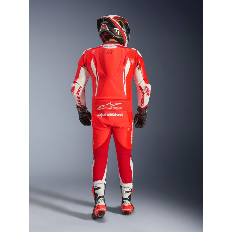Alpinestars GP TECH V5 eendelig motorpak van leer in fluorescerend rood-rood-wit