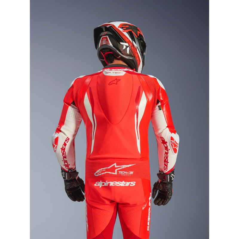 Alpinestars GP TECH V5 eendelig motorpak van leer in fluorescerend rood-rood-wit