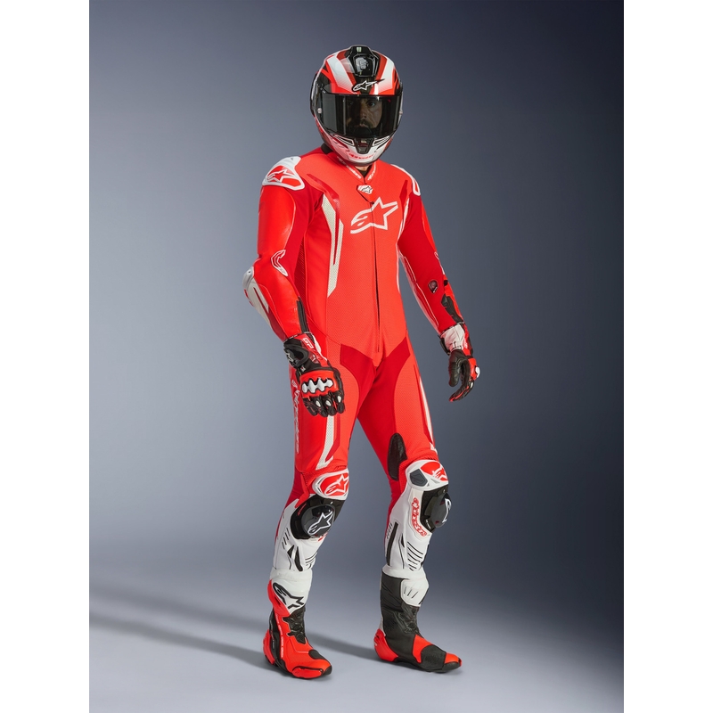 Alpinestars GP TECH V5 eendelig motorpak van leer in fluorescerend rood-rood-wit