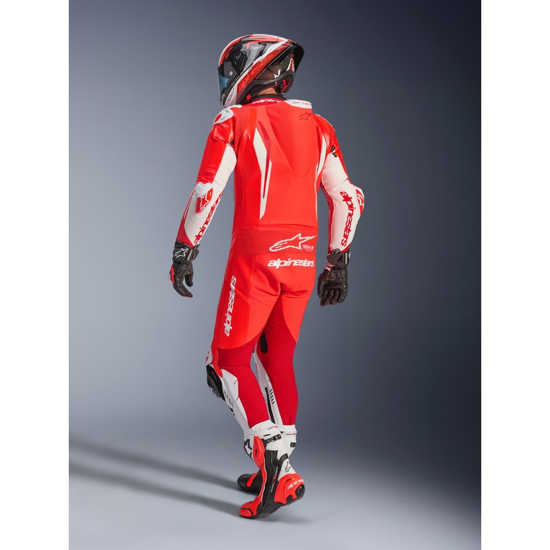 Alpinestars GP TECH V5 eendelig motorpak van leer in fluorescerend rood-rood-wit