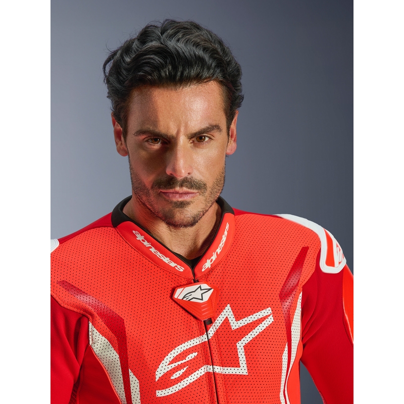 Alpinestars GP TECH V5 eendelig motorpak van leer in fluorescerend rood-rood-wit
