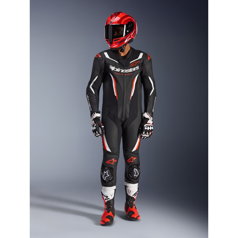 Alpinestars GP FORCE V2 eendelig motorpak in zwart-wit-fluorrood