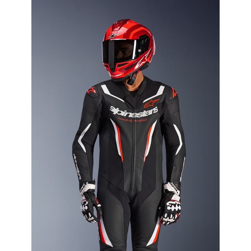 Alpinestars GP FORCE V2 eendelig motorpak in zwart-wit-fluorrood
