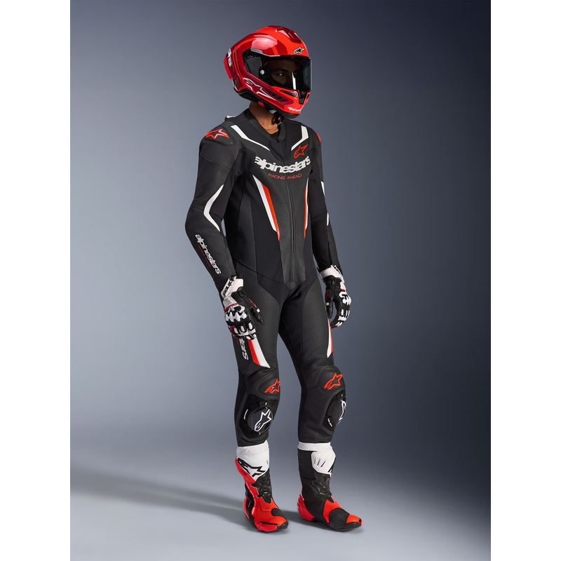 Alpinestars GP FORCE V2 eendelig motorpak in zwart-wit-fluorrood
