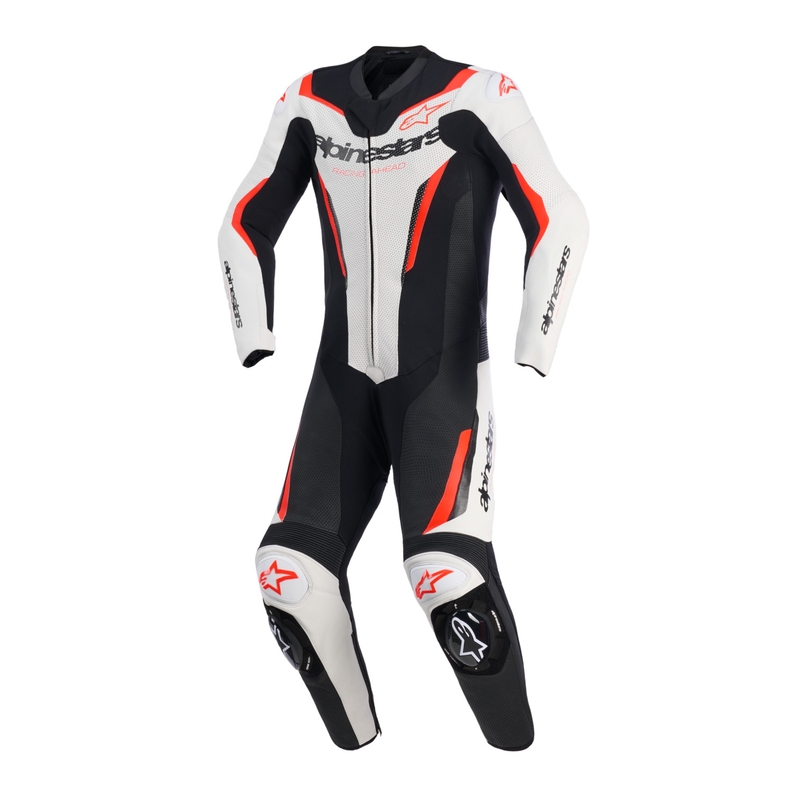 Alpinestars GP FORCE V2 eendelig motorpak in wit-zwart-fluorrood