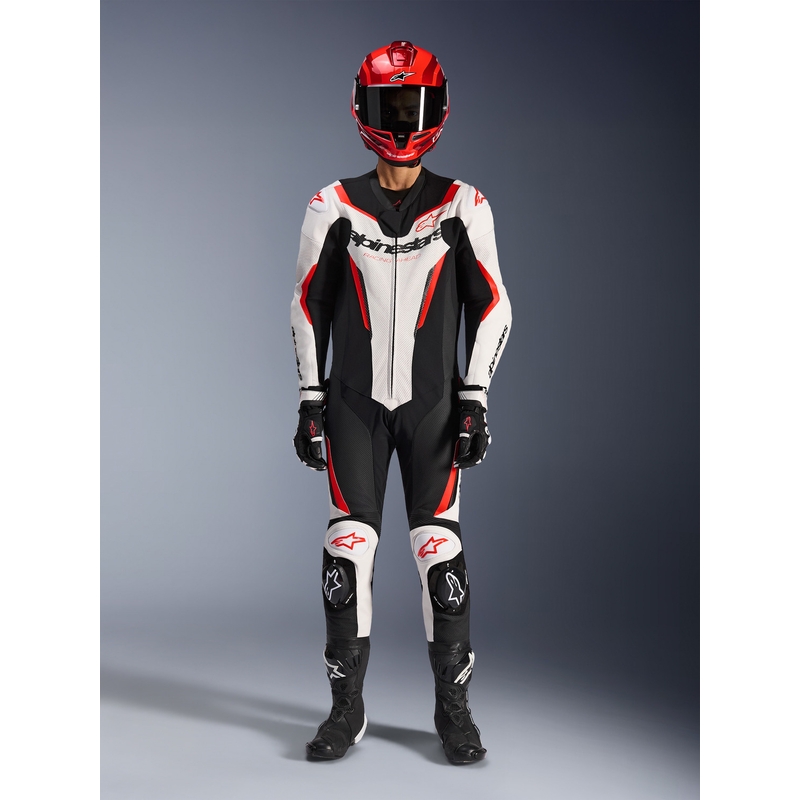 Alpinestars GP FORCE V2 eendelig motorpak in wit-zwart-fluorrood