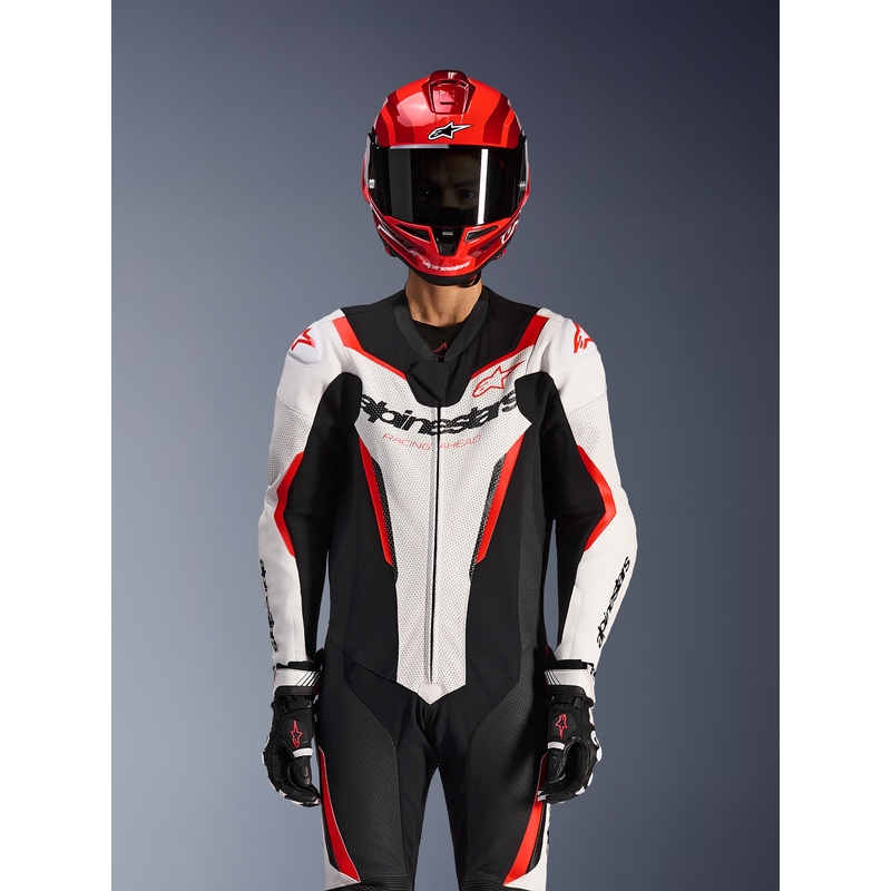 Alpinestars GP FORCE V2 eendelig motorpak in wit-zwart-fluorrood