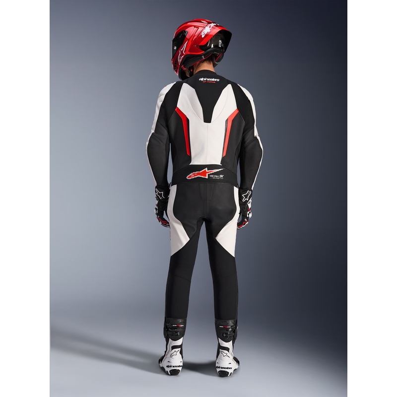 Alpinestars GP FORCE V2 eendelig motorpak in wit-zwart-fluorrood