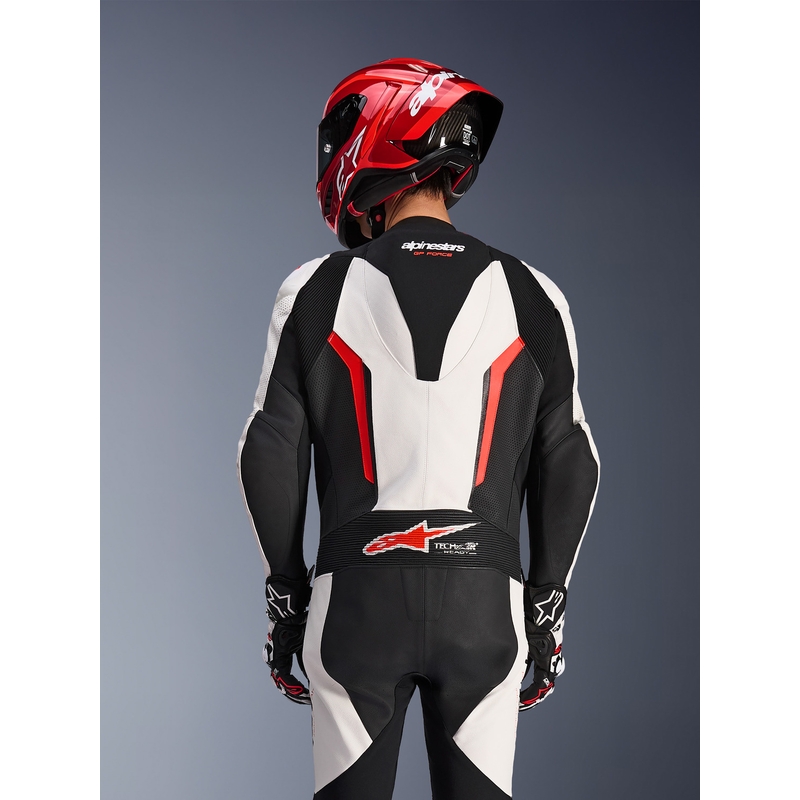 Alpinestars GP FORCE V2 eendelig motorpak in wit-zwart-fluorrood