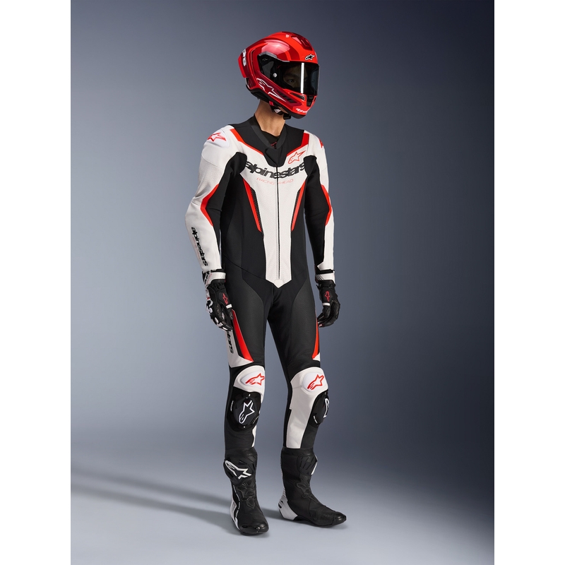 Alpinestars GP FORCE V2 eendelig motorpak in wit-zwart-fluorrood