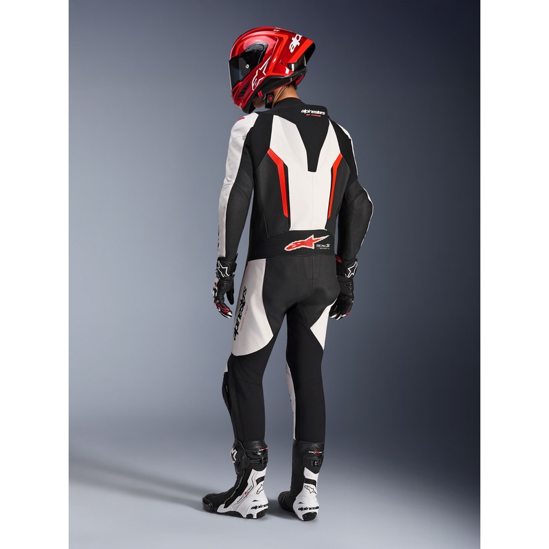 Alpinestars GP FORCE V2 eendelig motorpak in wit-zwart-fluorrood