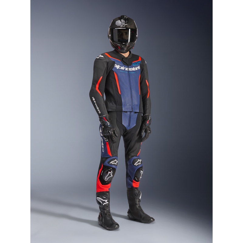 Alpinestars GP Force V2 tweedelig motorpak in zwart-blauw-fluorrood