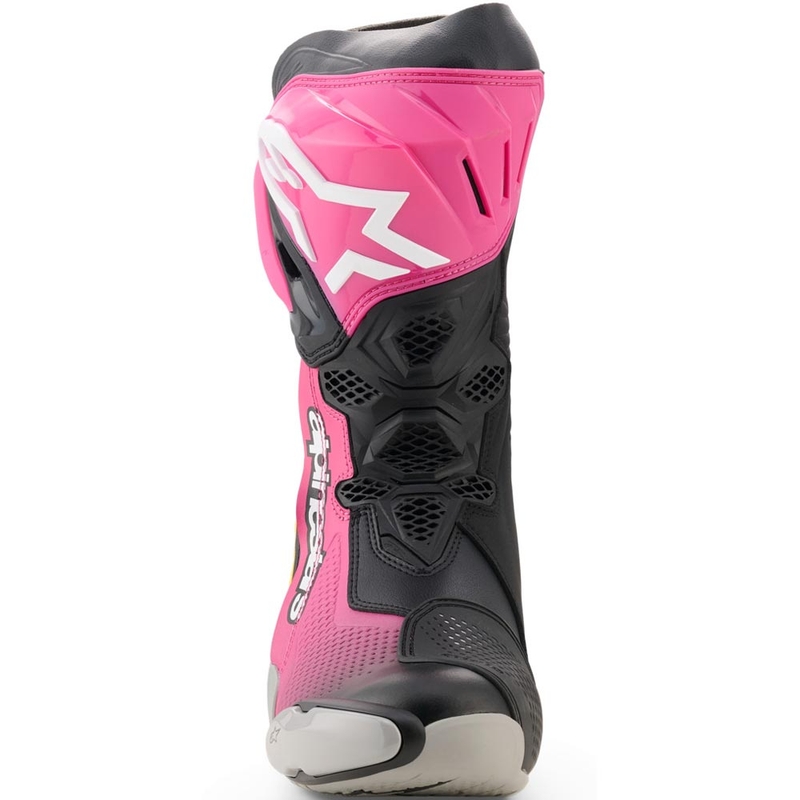 Alpinestars Supertech R motorlaarzen zwart-wit-roze-geel