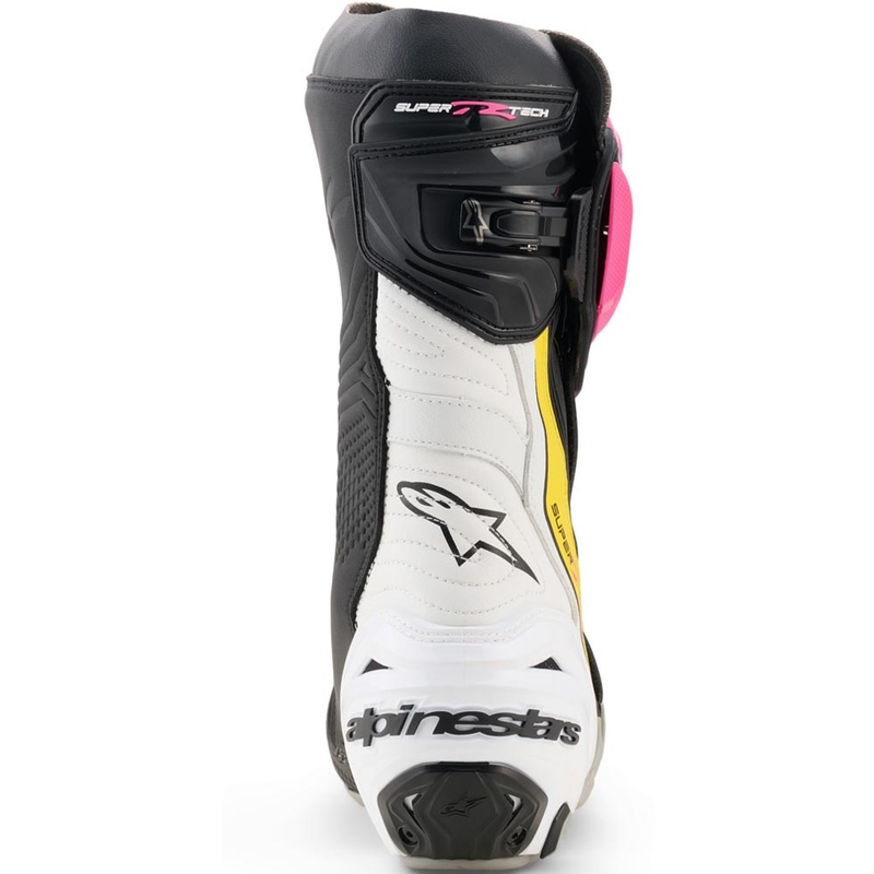 Alpinestars Supertech R motorlaarzen zwart-wit-roze-geel