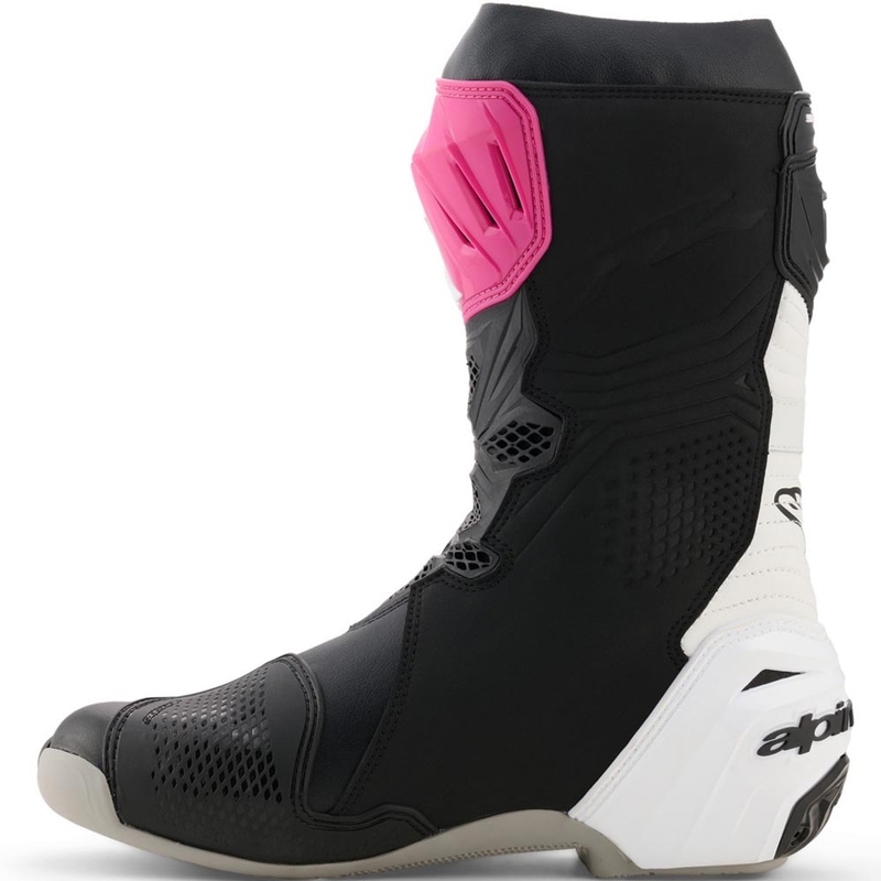 Alpinestars Supertech R motorlaarzen zwart-wit-roze-geel