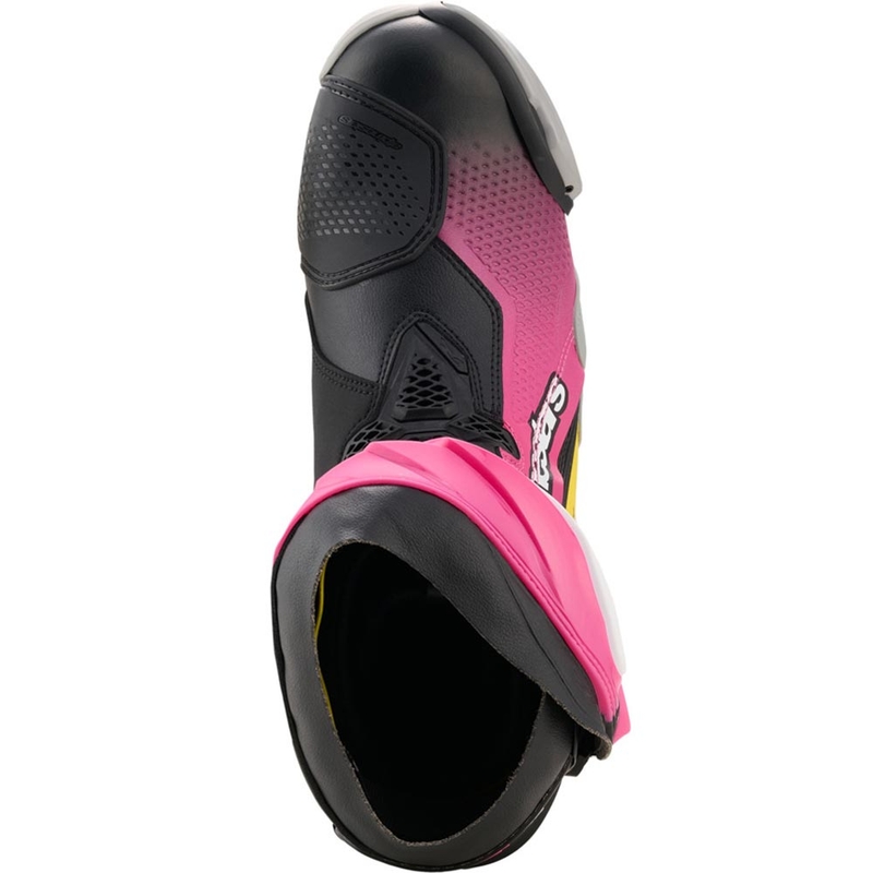 Alpinestars Supertech R motorlaarzen zwart-wit-roze-geel