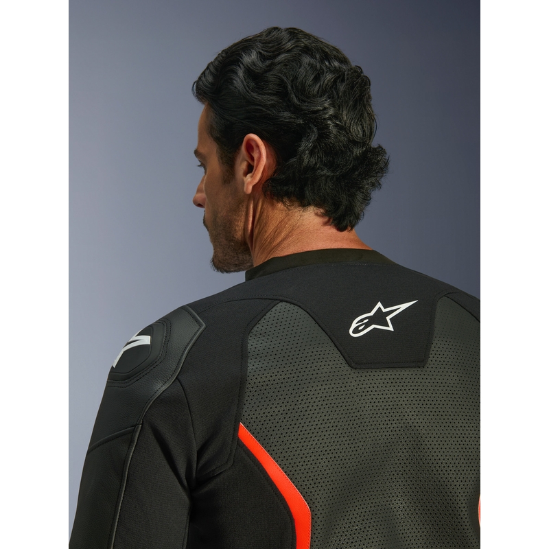 Alpinestars GP Force V2 Airflow leren motorjas in zwart-fluorescerend rood-wit